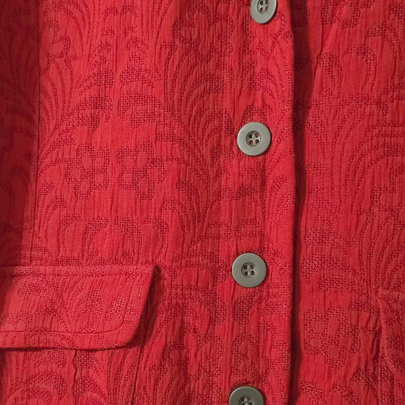 CHICOS 100% Silk Floral Knit Patterned Blazer, Red Orange, Unlined, Size 1, M - Picture 4 of 16